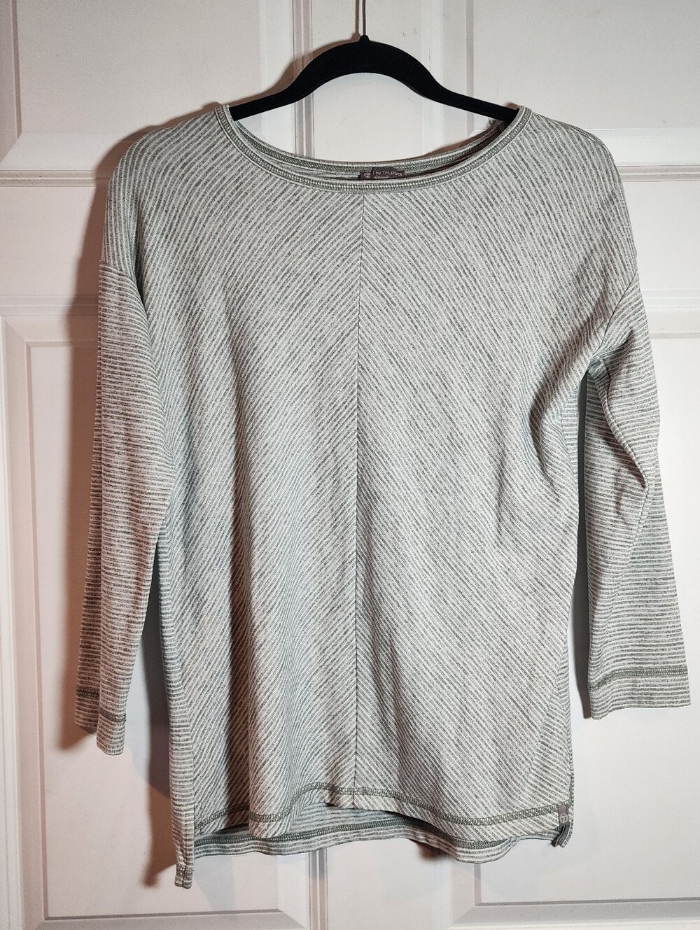 T By Talbots Green Gray White Striped 3/4 Sleeve Top S